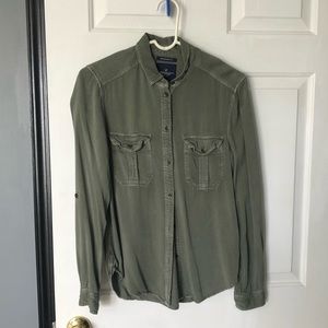 Olive Green Long Sleeve Button Up American Eagle